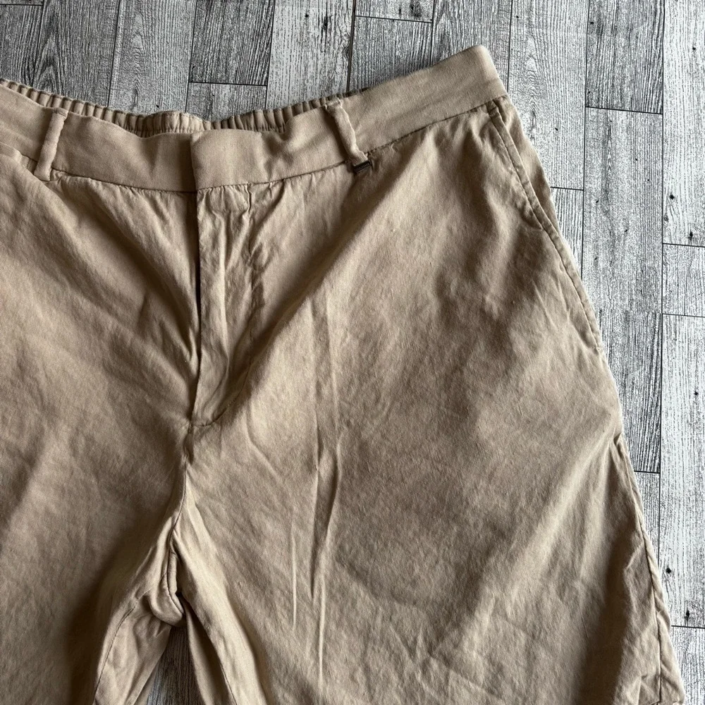 Ted‎ Baker Men’s Sz 36 Chino Linen Cotton Blend Tan Flat Front Shorts 9”